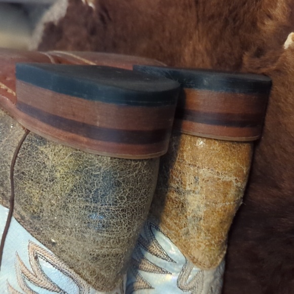 BOULET #2083 metallic leather cowgirl western boots square toe sz 6.5 like new - Picture 15 of 16